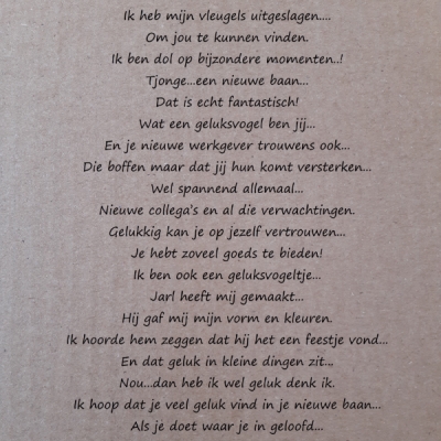 tekst kaart 'nieuwe baan'
