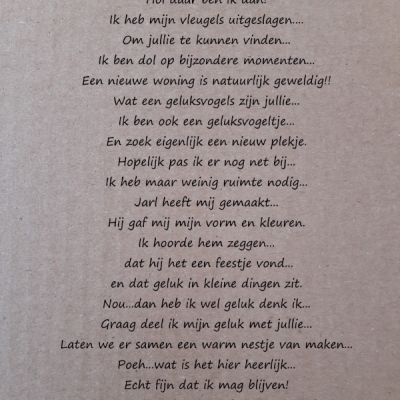 tekst kaart 'nieuwe woning'